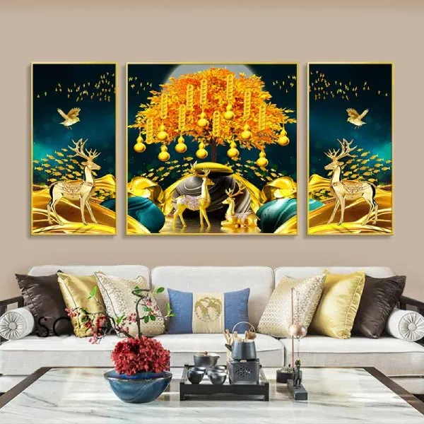 Mẫu tranh hươu theo bầy