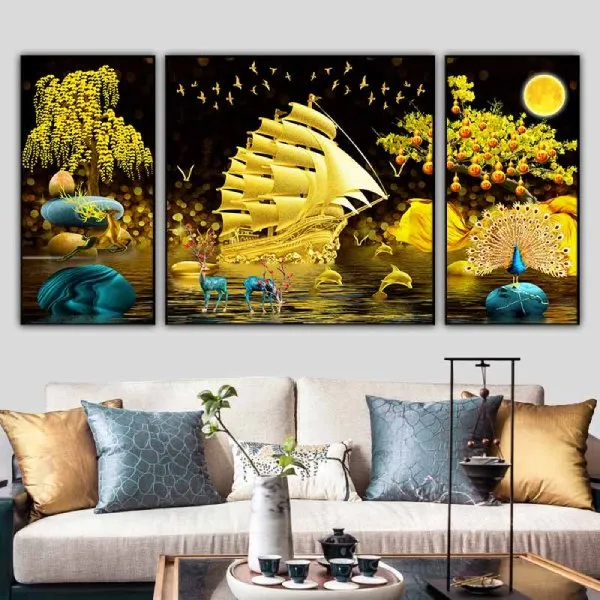 Bộ 3 tranh hươu đẹp, phong thủy