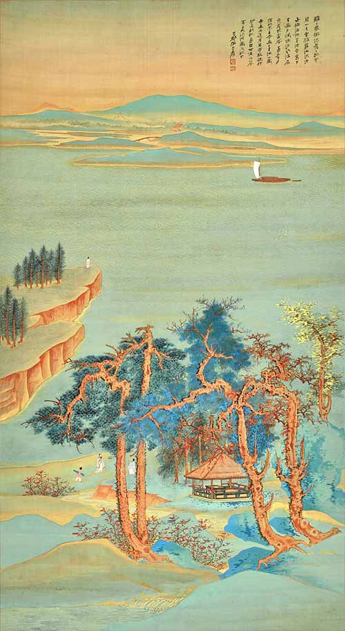 Bức tranh phong cảnh của họa sĩ Trương Đại Thiên mô phỏng tác phẩm Non sông ngàn dặm của Vương Hy Mạnh đời Bắc Tống