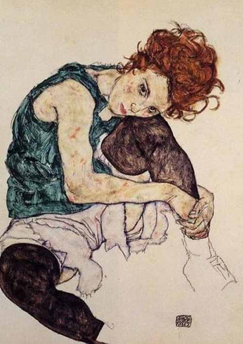 Egon Schiele, Người phụ nữ ngồi với đầu gối cong. Trong “Chủ nghĩa biểu hiện” của Ashley Bassie