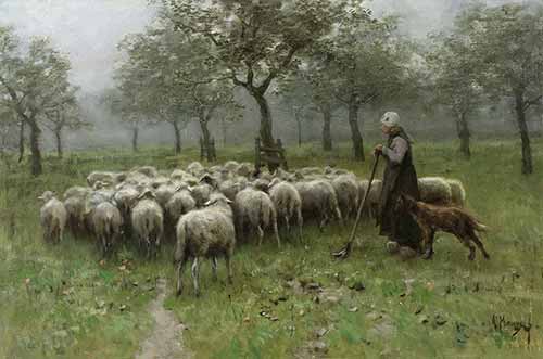 Anton Mauve - Herderin met kudde schapen