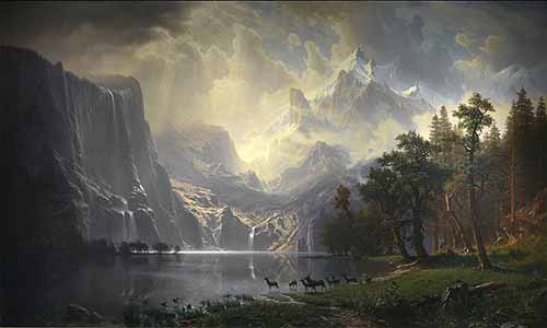 Giữa dãy núi Sierra Nevada, 1868 của họa sĩ Albert Bierstadt. Phong cảnh như một lễ kỷ niệm ái quốc