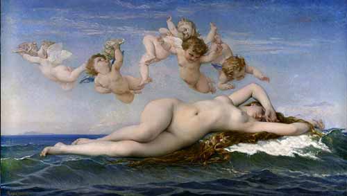 Sự ra đời của thần Vệ nữ, Alexandre Cabanel, 1863. Một hình thức hình ảnh cổ điển mang tính lý tưởng và gợi cảm.