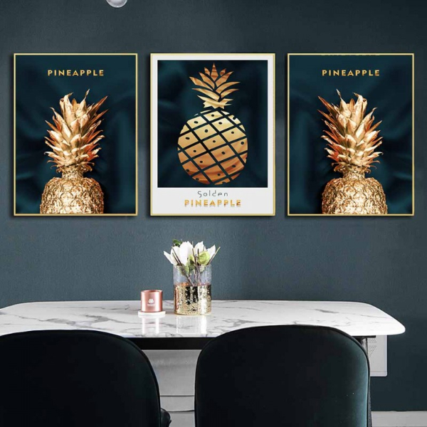 Tranh canvas Scandinavian quả thơm, dứa vàng golden