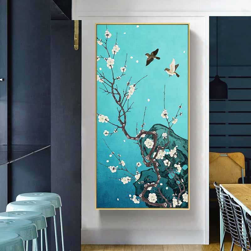 Tranh đôi chim và cây hoa anh đào