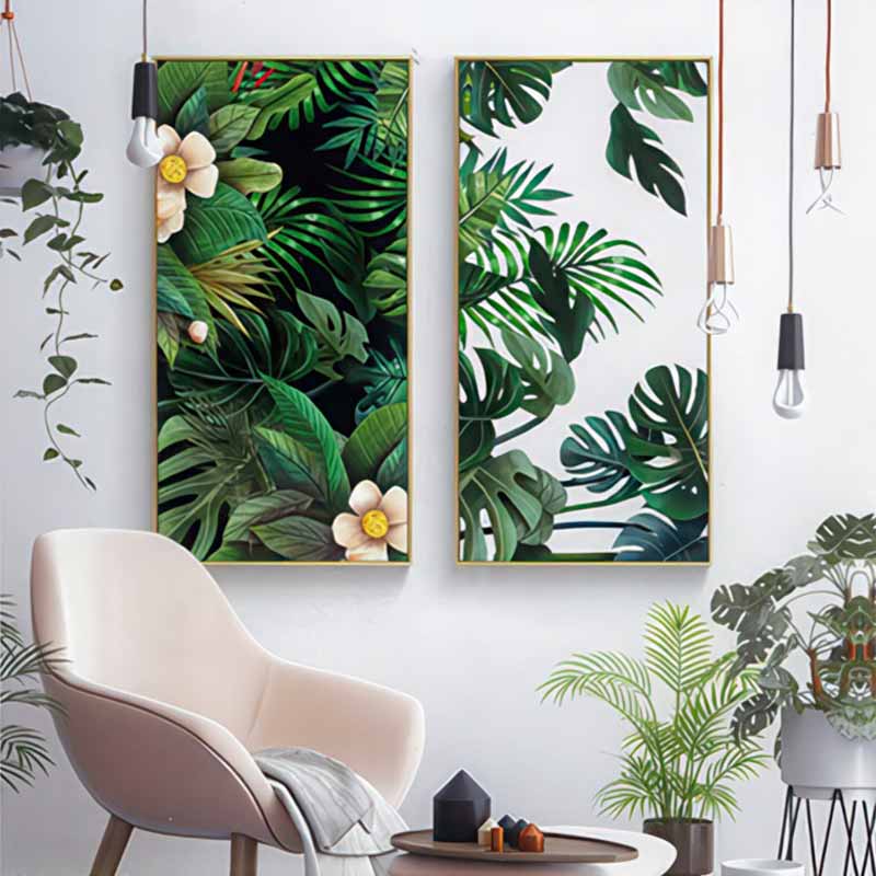 Bộ 2 tranh lá xanh tươi vượng khí