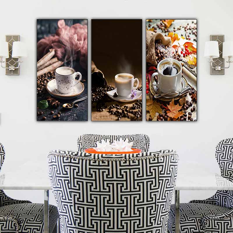 Bộ 3 tranh decor quán cafe với không gian rộng