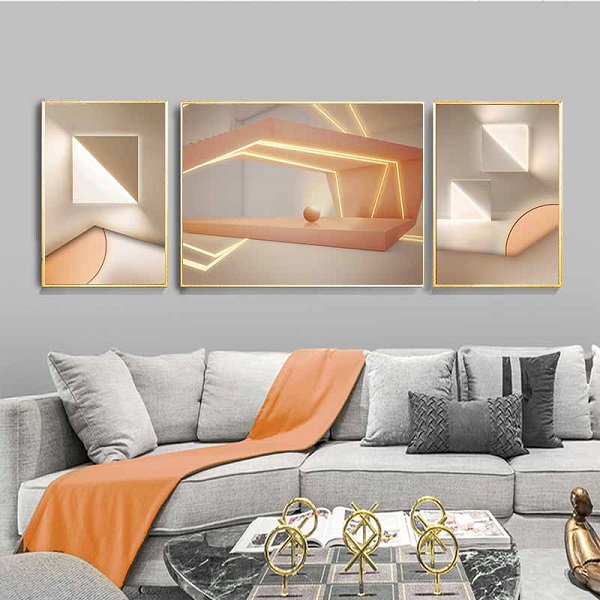 Tranh trừu tượng hiệu ứng ánh sáng đèn led và các khối hình học