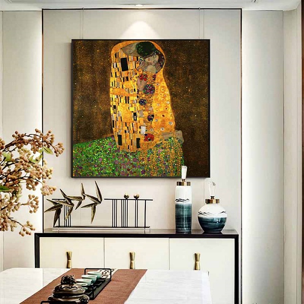 Tranh trừu tượng Nụ hôn The Kiss của họa sĩ Gustav Klimt