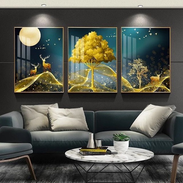 Tranh tráng gương bộ 3 tấm phòng khách đẹp