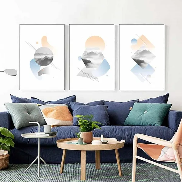 Mẫu tranh trừu tượng khối hình học với tone màu Pastel nhẹ nhàng