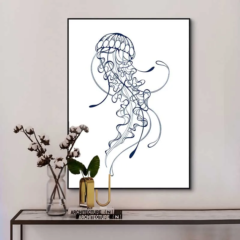 Tranh chủ đề sinh vật biển vỏ ốc, sao biển và con sứa