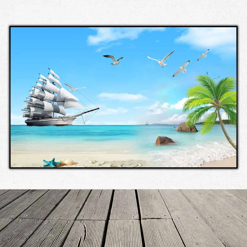 Tranh phong cảnh biển phòng thủy thuận buồm xuối gió