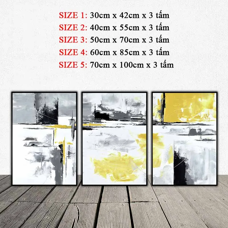 Tranh canvas trừu tượng trắng đen vàng
