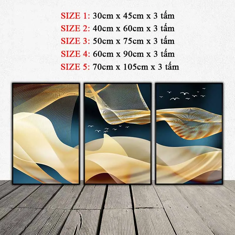 Tranh đàn chim bay trên dải mây trừu tượng