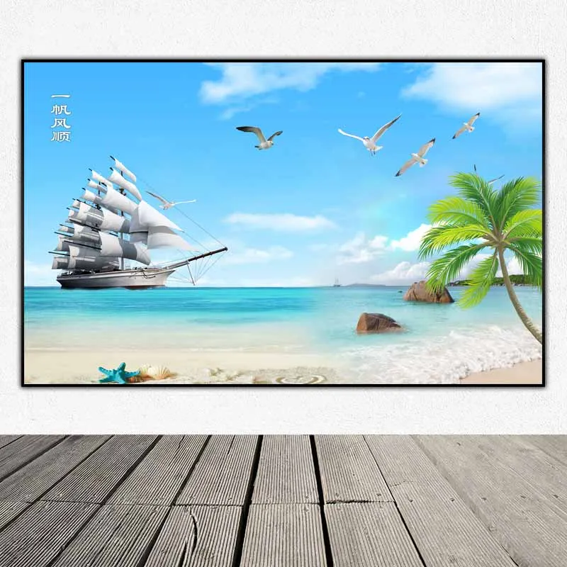 Tranh phong cảnh biển phòng thủy thuận buồm xuối gió