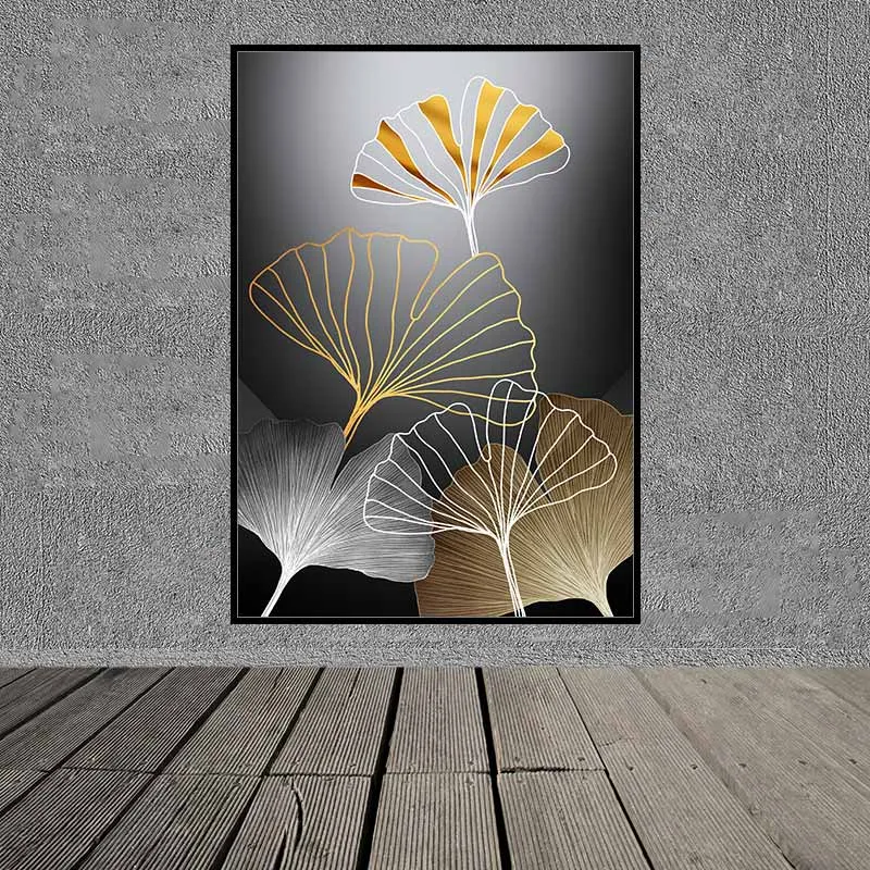 Tranh lá cây trừu tượng và trên nền xám