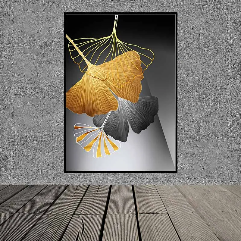 Tranh lá cây trừu tượng và trên nền xám