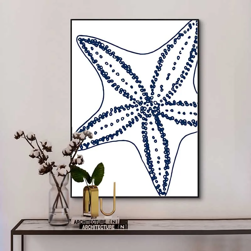 Tranh chủ đề sinh vật biển vỏ ốc, sao biển và con sứa