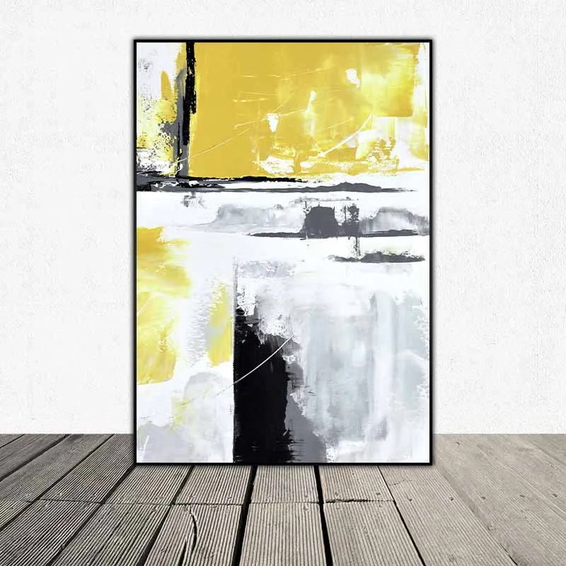 Tranh canvas trừu tượng trắng đen vàng