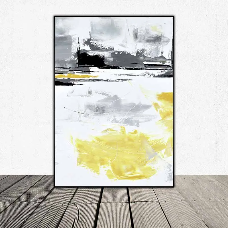 Tranh canvas trừu tượng trắng đen vàng