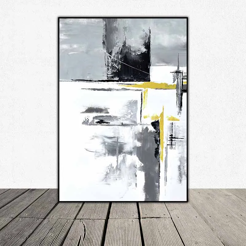 Tranh canvas trừu tượng trắng đen vàng