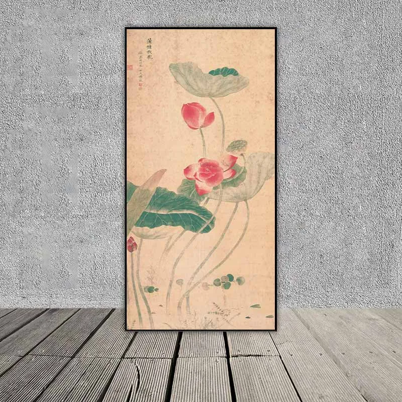 Tranh hoa sen màu sắc hoài cổ vintage