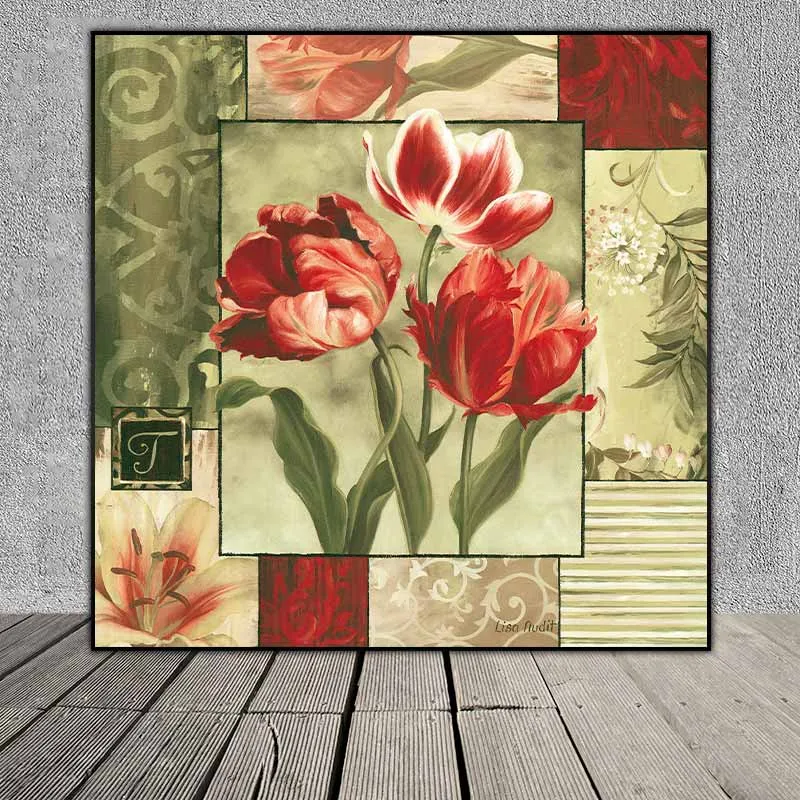 Tranh hoa huệ tây và hoa tulip với màu sắc cổ điển