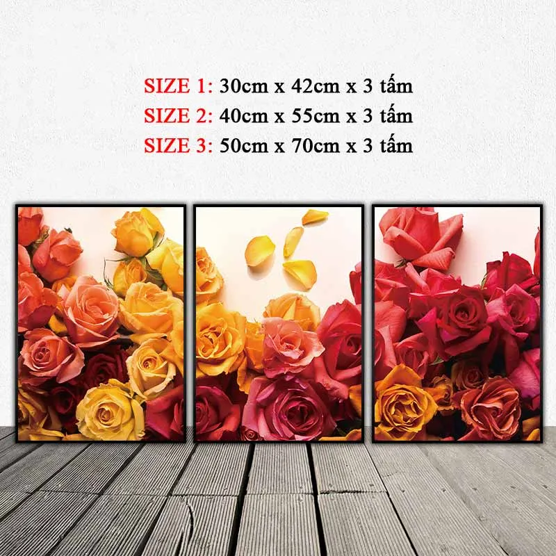 Tranh hoa hồng vàng và đỏ