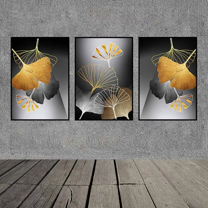 Tranh lá cây trừu tượng và trên nền xám