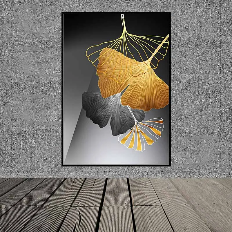 Tranh lá cây trừu tượng và trên nền xám