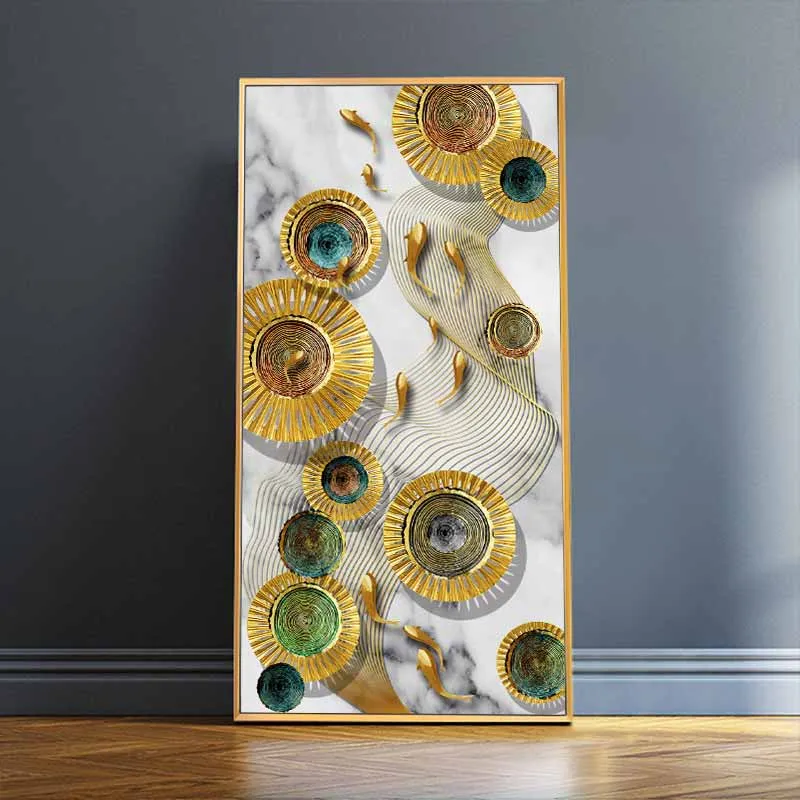 Tranh canvas phong thủy 9 con cá chép cửu ngư trừu tượng