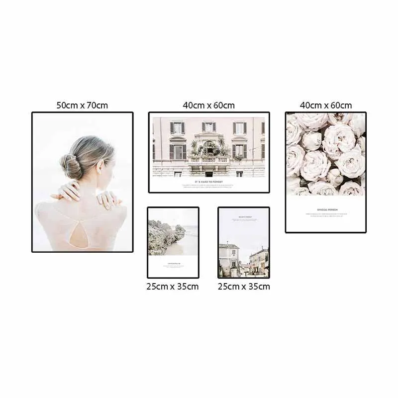Tranh hoa hồng, cô gái và kiến trúc