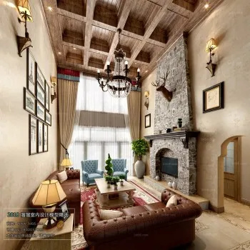 Thiết kế nội thất phòng khách E008 – American style