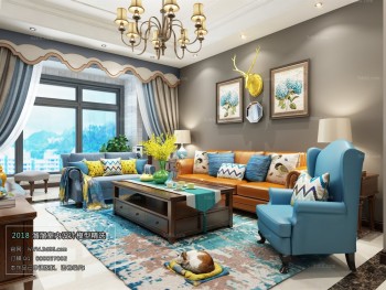 Thiết kế nội thất phòng khách E009 – American style
