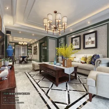 Thiết kế nội thất phòng khách E012 – American style