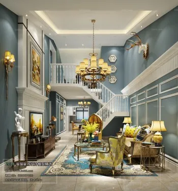 Thiết kế nội thất phòng khách E016 – American style