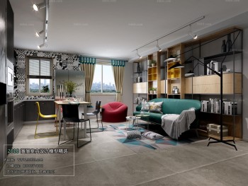 Thiết kế nội thất phòng khách H001 – Industrial style