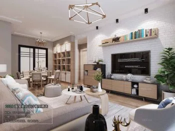 Thiết kế nội thất phòng khách M018 – Nordic style