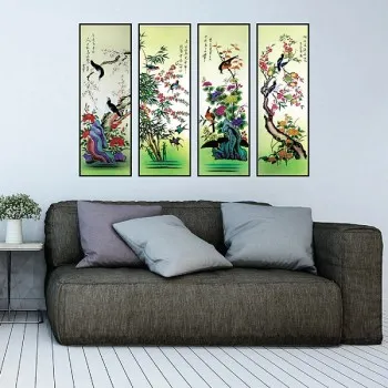 Thứ tự cách treo tranh bộ Tứ Quý Tùng – Cúc – Trúc – Mai phòng khách