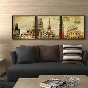 Tranh kiến trúc nổi tiếng Thế giới, tháp nghiêng Pisa, tháp Eiffel, tháp Big Ben và Đấu trường La Mã