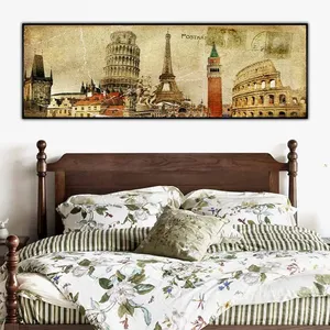 Tranh kiến trúc nổi tiếng Thế giới, tháp nghiêng Pisa, tháp Eiffel, tháp Big Ben và Đấu trường La Mã