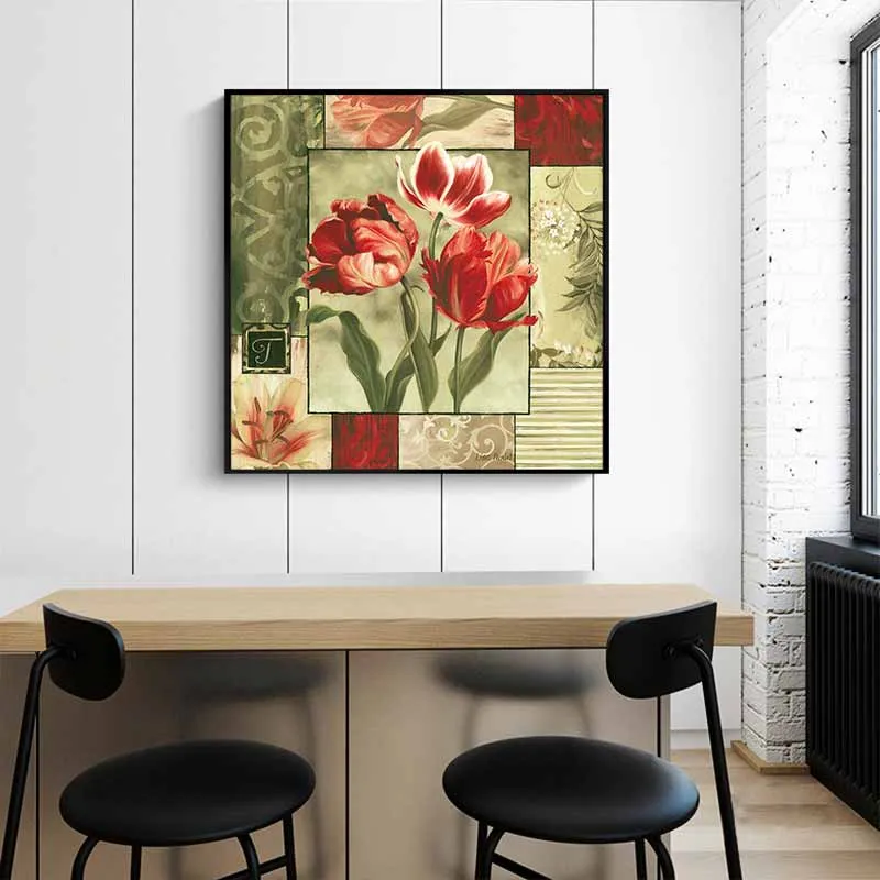 Tranh hoa huệ tây và hoa tulip với màu sắc cổ điển