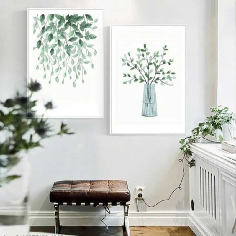 Tranh lá cây nhiệt đới lá cọ, cây xương rồng