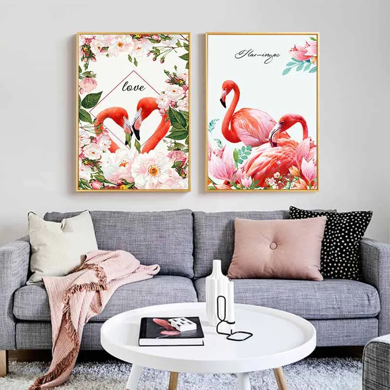 Tranh chim hồng hạc và hoa