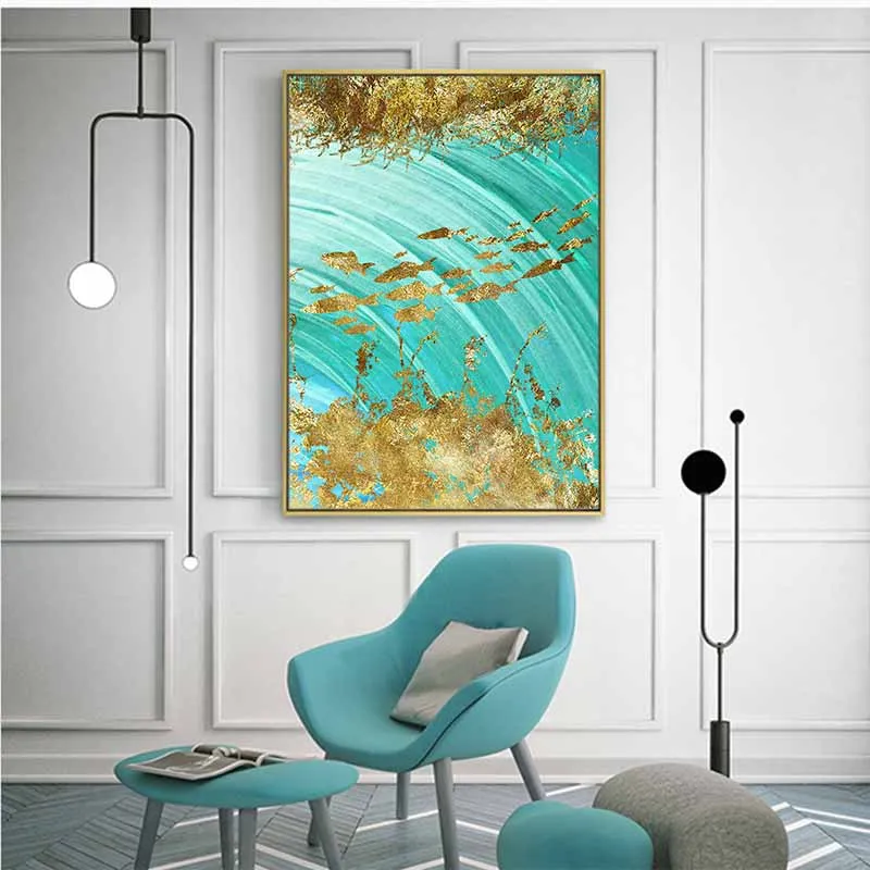 Tranh canvas trừu tượng đàn cá vàng golden