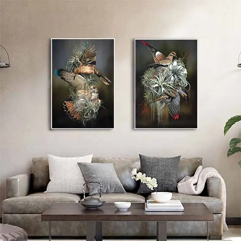 Tranh gia đình chim chiến đấu bảo vệ tổ