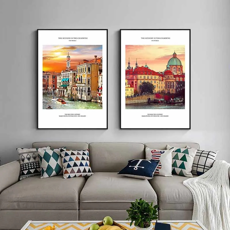 Tranh kiến trúc nhà thờ San Simeone Piccolo, kênh đào Venezia và lâu đài Praha