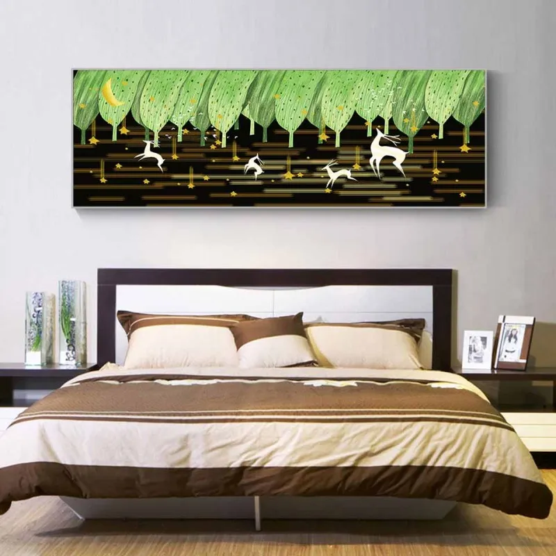 Tranh canvas đàn hươu và rừng cây trừu tượng