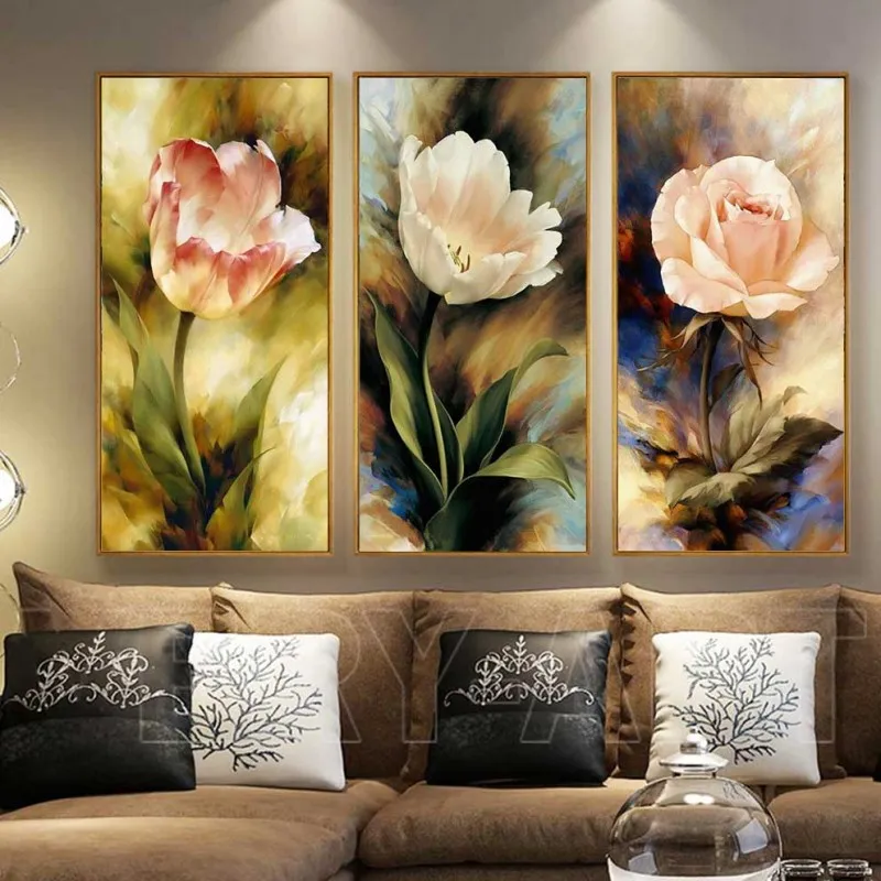 Tranh hoa tulip và hoa hồng